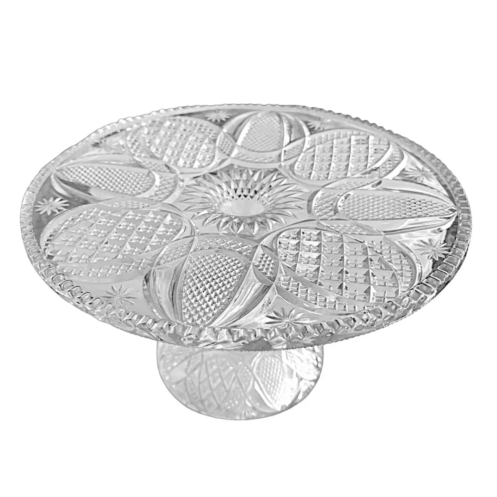 EAPG Vintage Clear Pressed Glass Cake Plate Stand Pedestal 9” Rare Collectible
